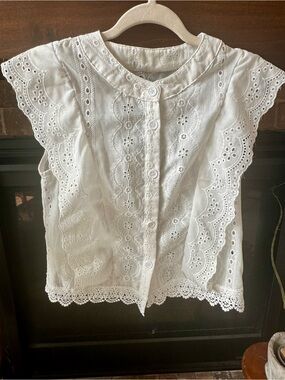 White Eyelet Lace Button Front Top